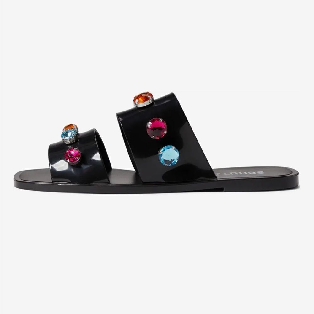 New Schutz Lizzie Crystal side sandal multicolor 10 black